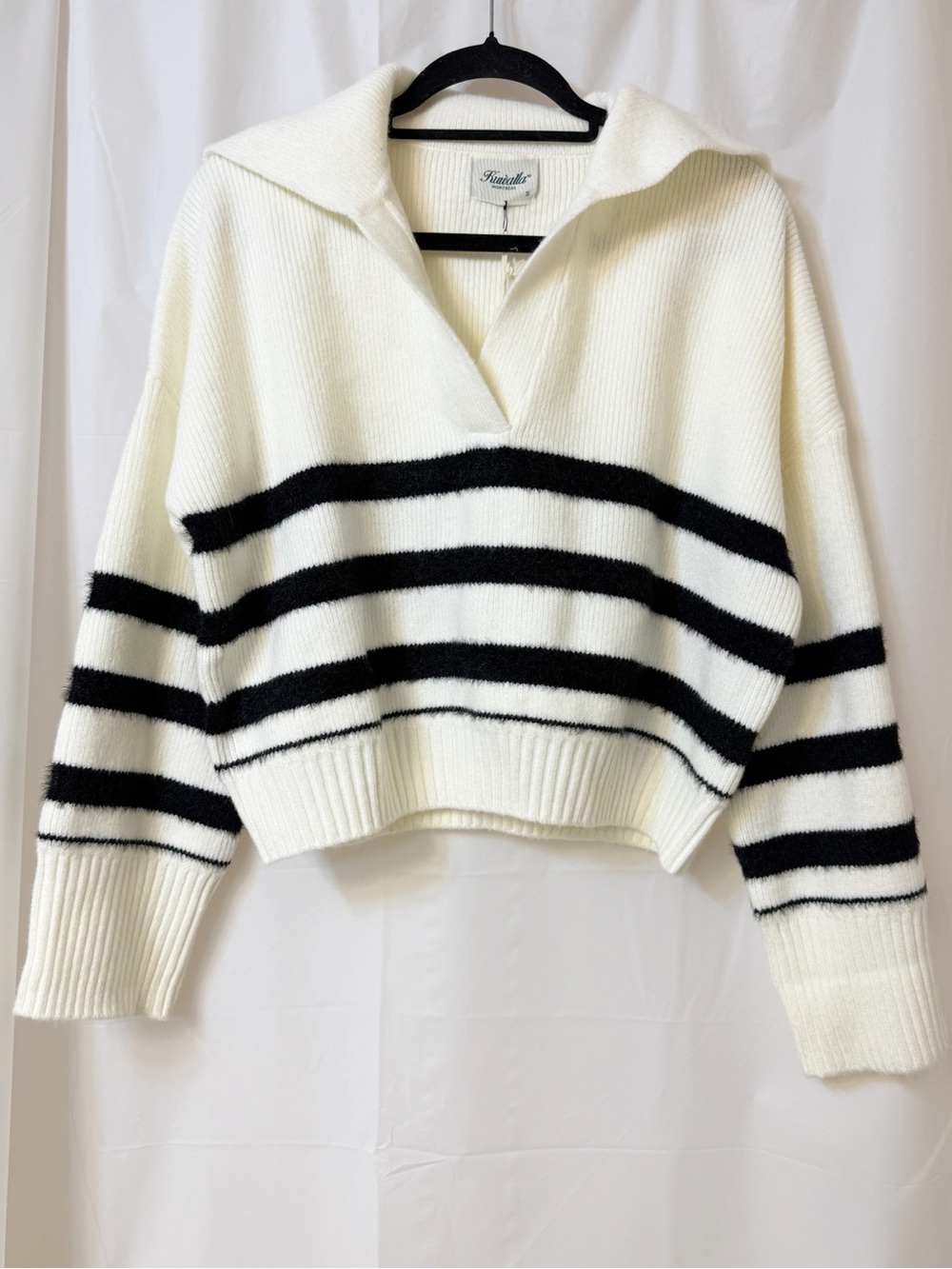 KuwallaTee Soft Crop Knit Polo Cream Black Small